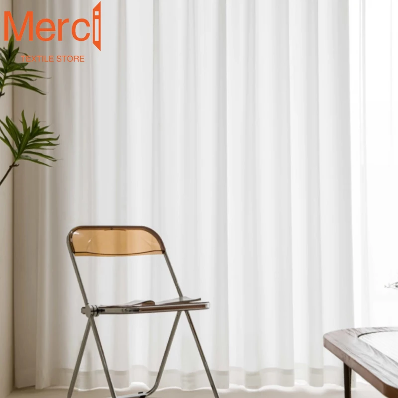 Luxurious Chiffon White Tulle White Sheer Curtains for Living Room Bedroom Voiles Door Screen Partition Door Decoration Solid sheer curtains