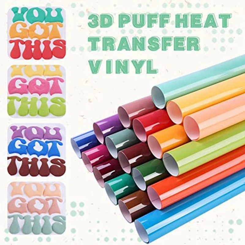 18 Sheets Puff Vinyl Heat Transfer 3D Puff HTV Heat Transfer Vinyl Vinyl  Heat Transfer For T-Shirts DIY Compatible