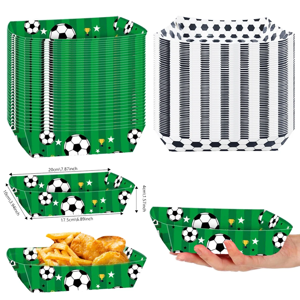 6/12/24Pcs Fußball Papier Lebensmittel Tabletts Einweg Lebensmittel Boot Weiß Grün Fußball Thema Boot Box Baby shower Geburtstag Party Liefert