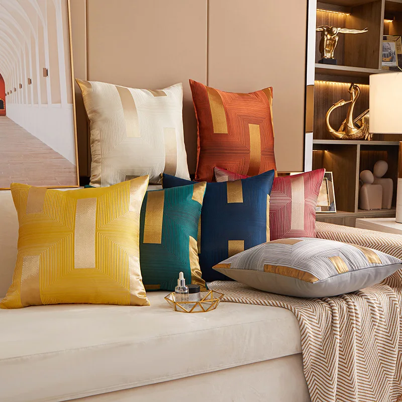 Throw Pillow Cover 45*45cm Bronzing Geometric Sofa Living Room Decorative Cushion Cover Home Office Pillowcase