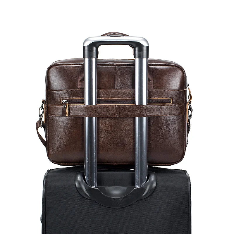 Cowhide computer bag 14 inch large capacity genuine leather men's briefcase retro top layer cowhide file bag