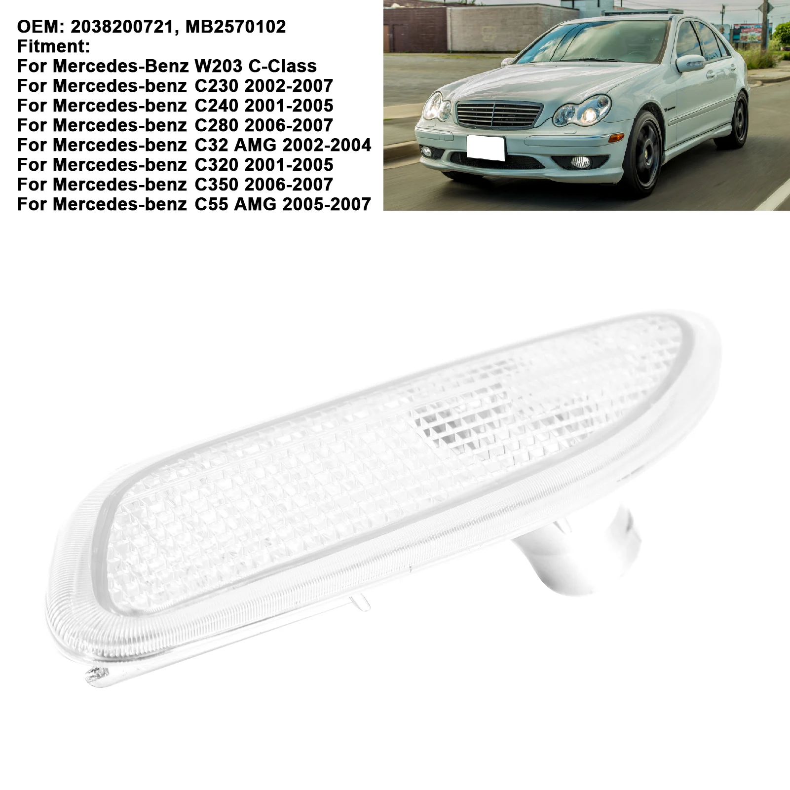 Amber LED Side Marker Lights For 2001-2007 Mercedes C-Class W203 - Plug & Play, Smoked Lens 6 thumbnail image