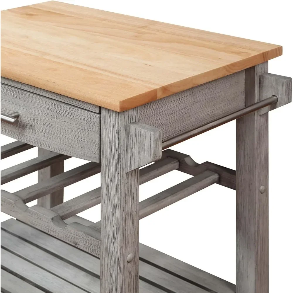 4 Tier Butcher Block Kitchen Cart with Drawer and Wine Rack