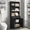 Bathroom Storage Cabinet, Cabinet With Two Doors And Drawers, Adjustable Shelf, Three-layer Open Shelf, MDF Board, Black 2