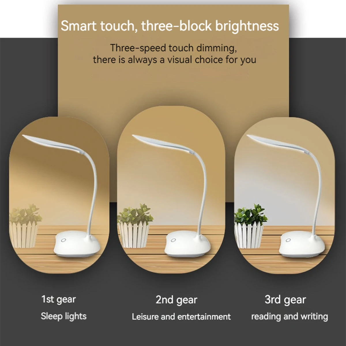 LED Desk Lamp - USB Charging Touch Control 3 Brightness Levels Foldable Night Light