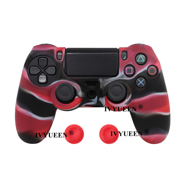 Soft Silicone Rubber Case for Sony PlayStation Dualshock 4 PS4 DS4 Pro Slim Controller Skin Cover + 2 Thumb Grips Caps