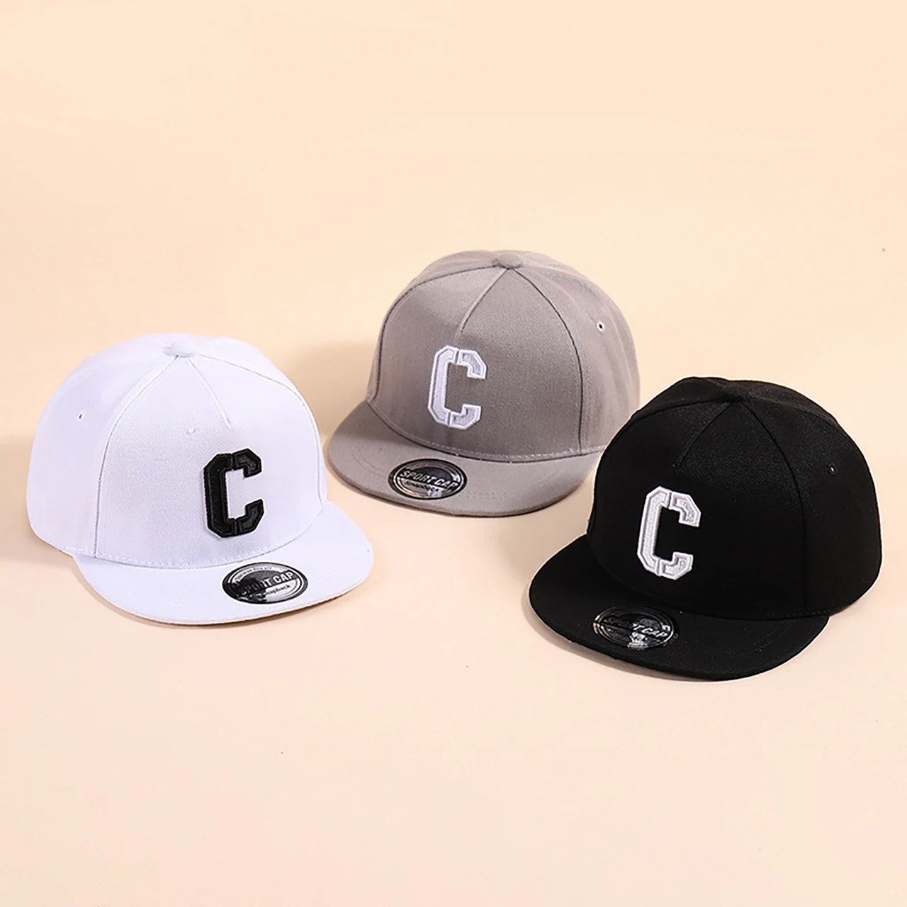 Children's Embroidered Snapback Cap - Flat Brim Solid Color Sun Hat