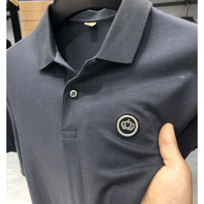 

Summer New High-end Short-sleeved Korean Style Lapel Polo Shirt Solid Color Crown Print Business Casual Designer T-shirt M-4XL
