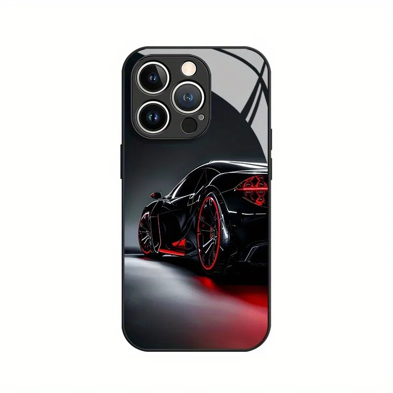 Sleek Black Cool Car Pattern Glass Phone Case