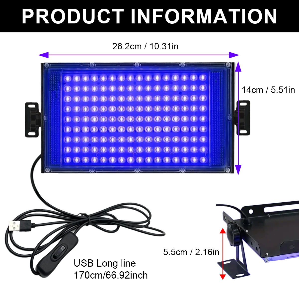 144 LED USB 보라색 조명 395nm UV 경화 램프 형광 감지 램프 그림자 없는 접착제 경화 램프 녹색 오일 수지 경화