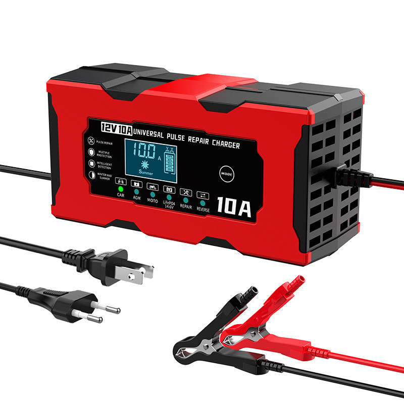 12V 10A Smart Car Battery Charger 14.6V 10A Electric Motorcycles Charger For Lifepo4 Lead Acid AGM GEL PB Lithium Battery Repair
