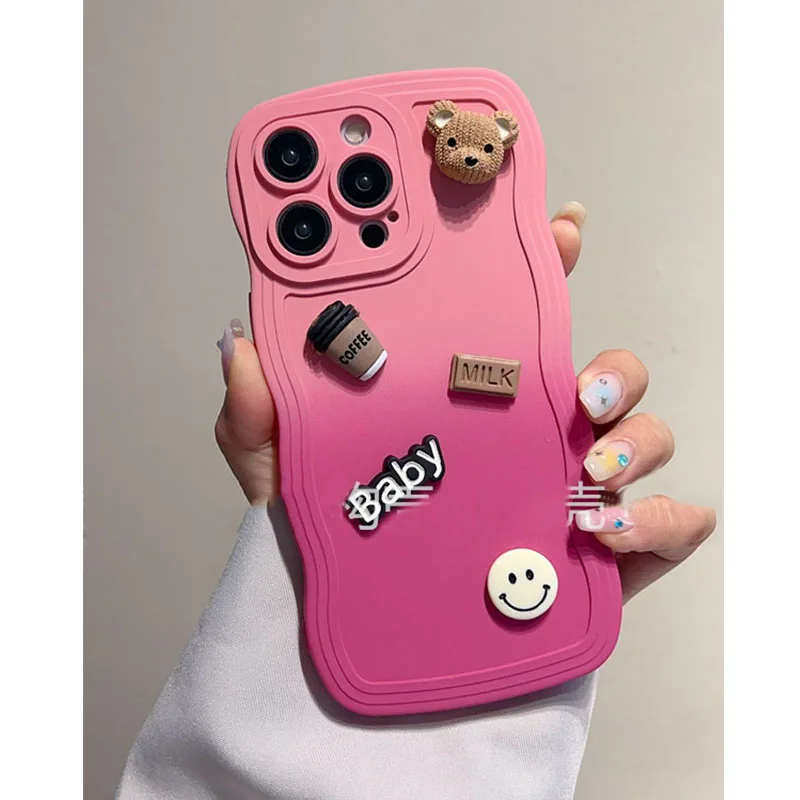 3D Bear Coffee Milk Chocolate Gradient Custodia Ondulata Per Samsung Galaxy S23 Ultra S22 S21 S20 Fe Plus S20Fe S21Fe S22Ultra Capa