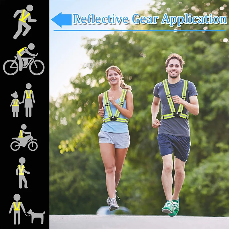 Reflective Safety Jacket Reflective Safety Vest Reflective Straps Adjustable Safety Vest Highlight Reflective Straps Safety Jacket Night Work Running Riding Clothing Elastic Band