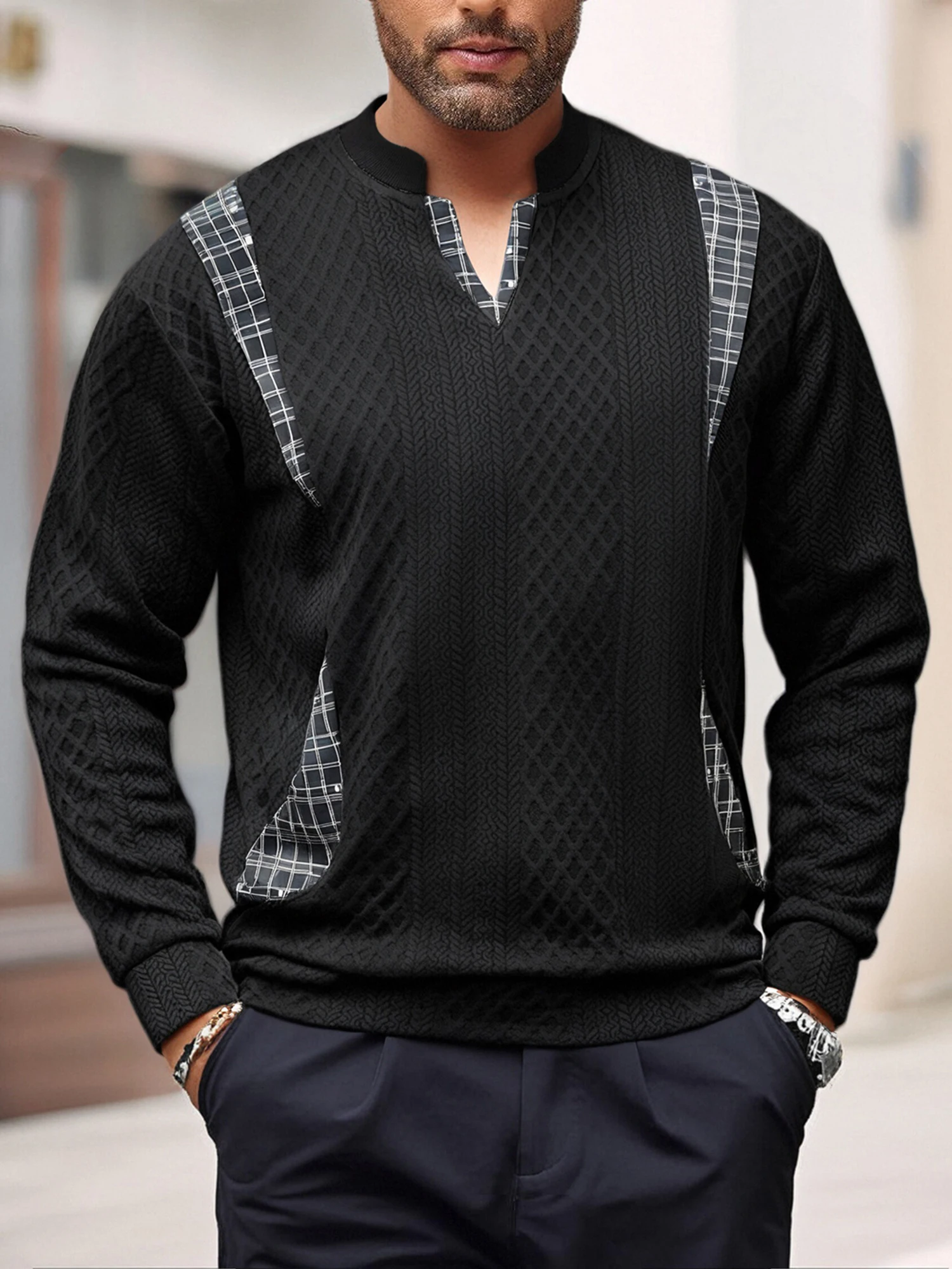 Women s Ribbed Knit Sweater with Contrast Trim Detail and V Neckline Long Sleeve Pullover for Autumn and Winter Season