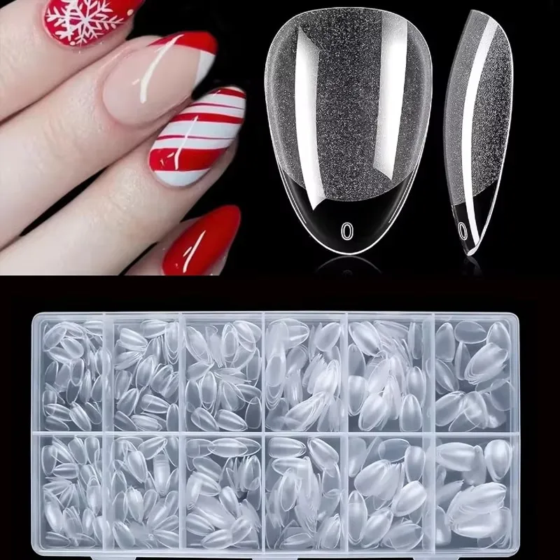 600 Medium Almond-Shaped Nail Patches Almond X Gel Nail Patches Transparent Fake Nails Full-Cover Acrylic Patches for Extension