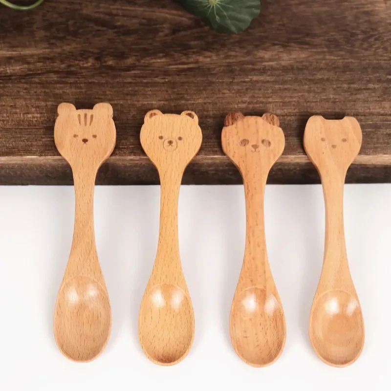 Wooden Spoon Child Feeding Smooth Ellipse Serving Wood Soup Feeding learning spoons fork spoon set baby cutlery 1Pcs