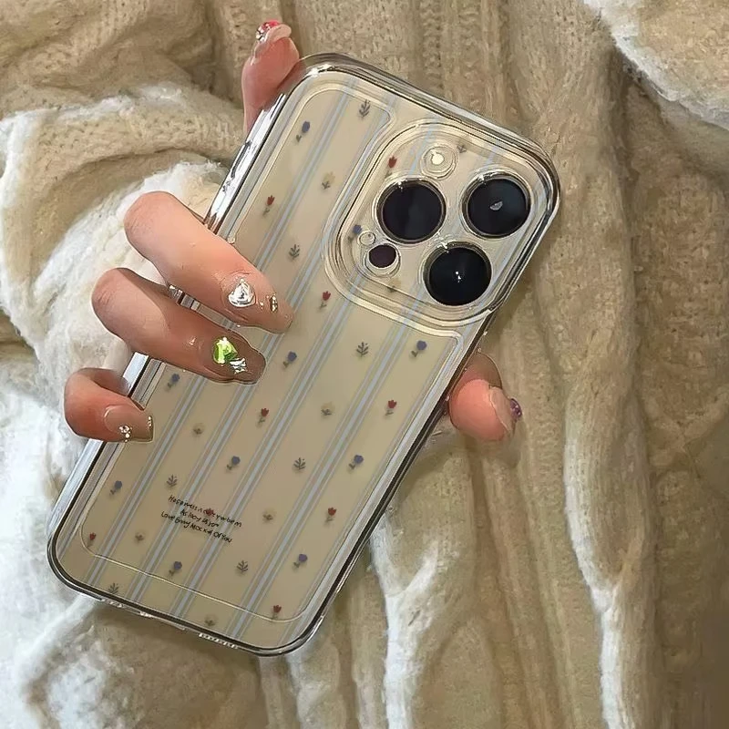 Vertical Stripe Floral Anti-Fall Phone Case