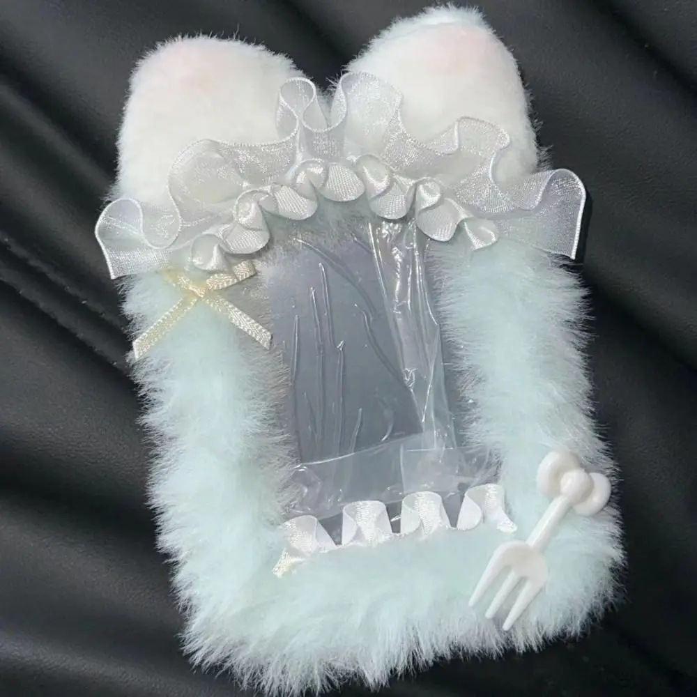 Cute Cat Ear Lace Photo Protector Case Ins Style Cartoon Plush Card Holder Durable Finished Product Diy ID Credit Case School