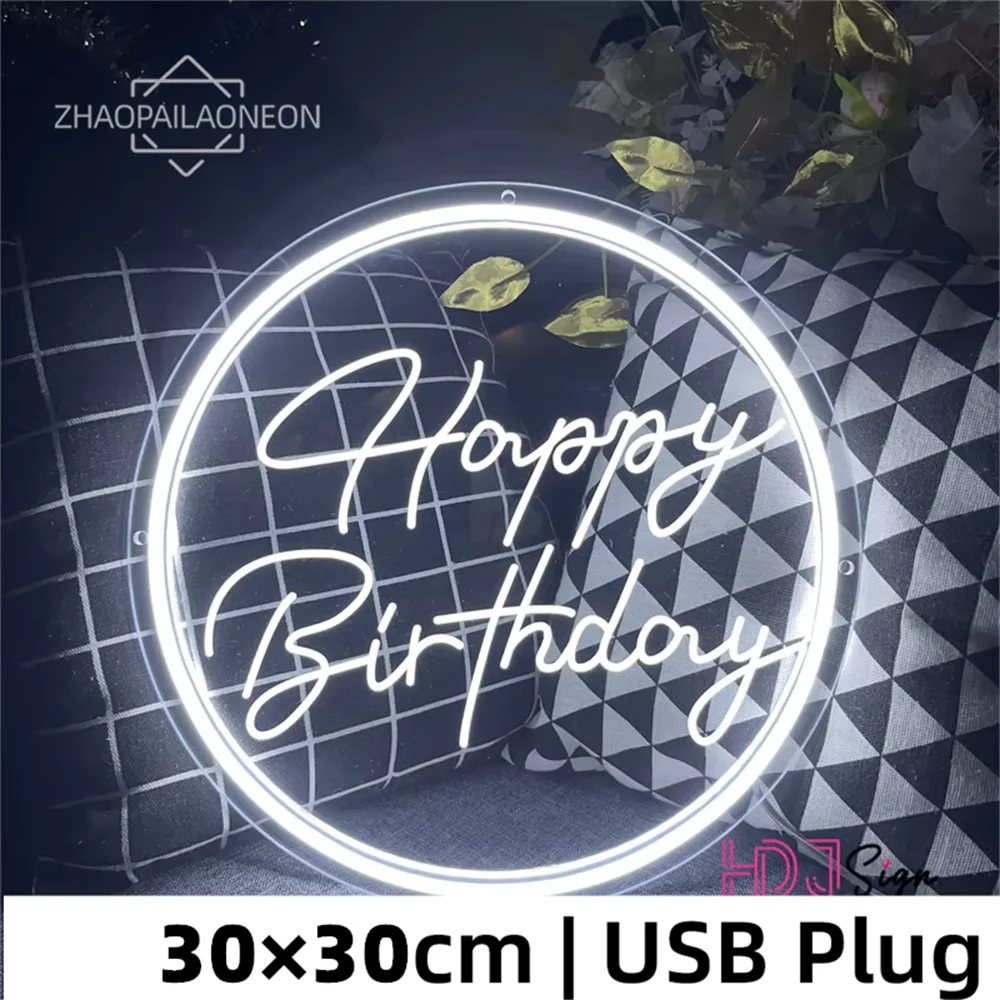 UExnkj-Y Luci al neon Happy Birthday,Buon Compleanno Insegna al Neon USB Powered Room Bar Party Birthday Acrilico Neon Sign Wall Decor Regalo di Compleanno Neon