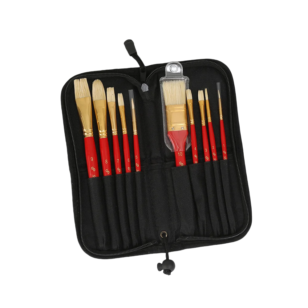 Synthetic wool brushes 10 with birch rods for use in gouache watercolor acrylic and oil brushes