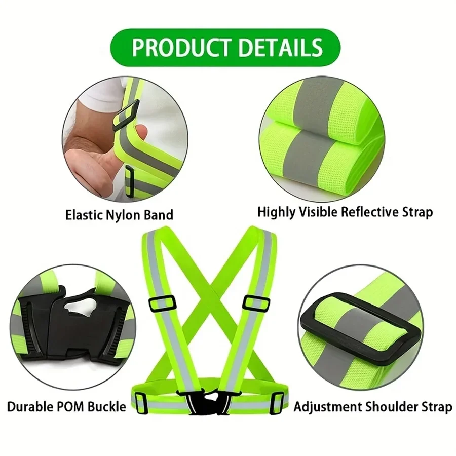Adjustable 5*1 Reflective Security Straps Safe High Visibility Reflective Vest Traffic Night Outdoor For Running Cycling Sports