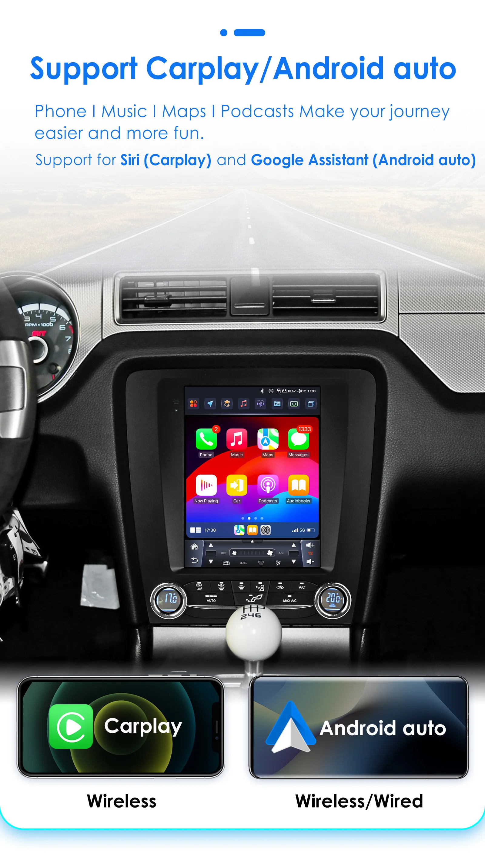 Hizpo Android 14 Für Ford Mustang 2010 2011 2012 2013 2014 Autoradio Stereo Vertikaler Bildschirm Multimedia Carplay Player GPS 9,7 Zoll – Detail 11