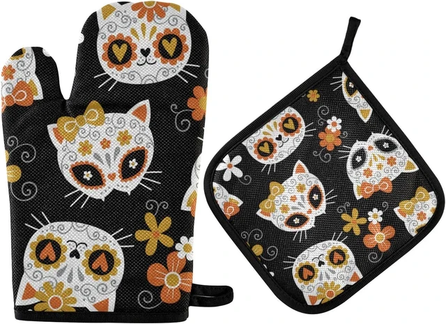 Heat Resistant Animal Printed Oven Mitts And Pot Holder Set - Non