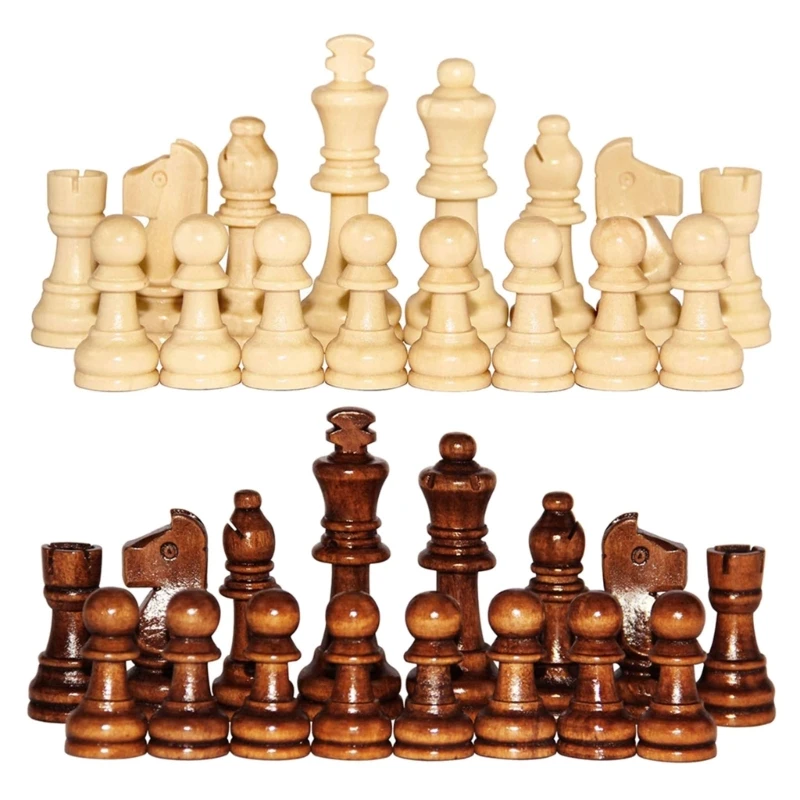 32Pcs Wooden International Chess Pieces with No Board Chess Pieces Replacement Wooden Only , Tournament Wood Chessm