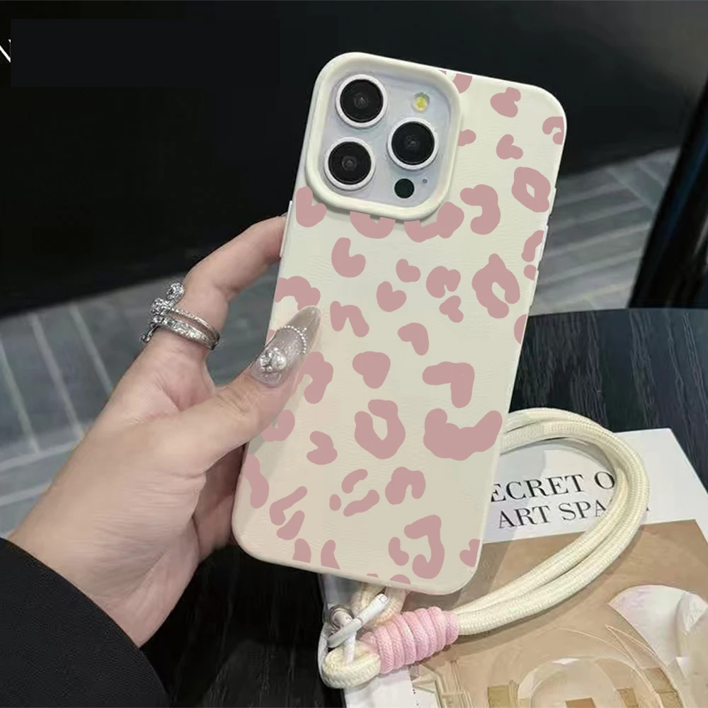 Stylish Retro Pink Leopard Print Phone Chain Lanyard Case - Shockproof Luxury Fashion Cover