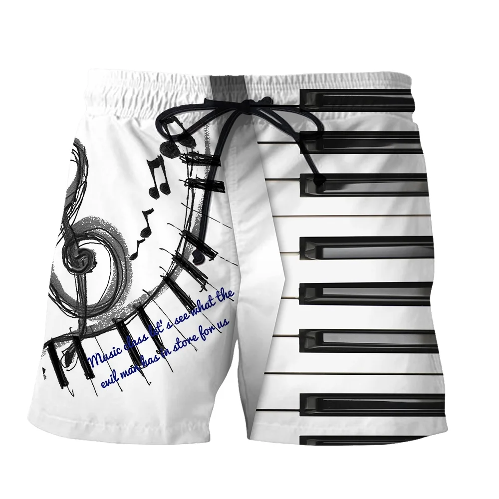 SONSPEE Black and White Keys 3D Printing Casual Shorts Piano Personality Clothing Men's Beach Hip Hop Oversized Short Pants