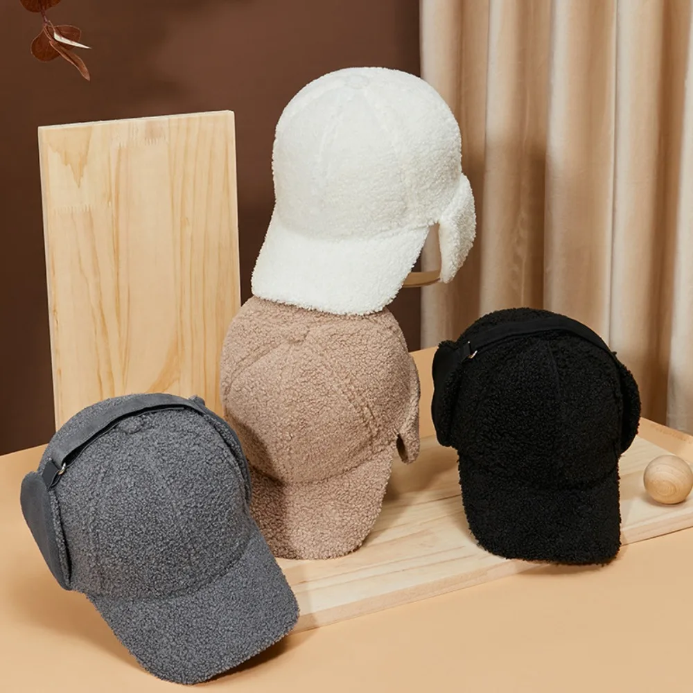 Baseball Cap New winter lamb fleece thickened baseball cap men and women luxury simple trend outdoor windproof ear protection warm peaked hat