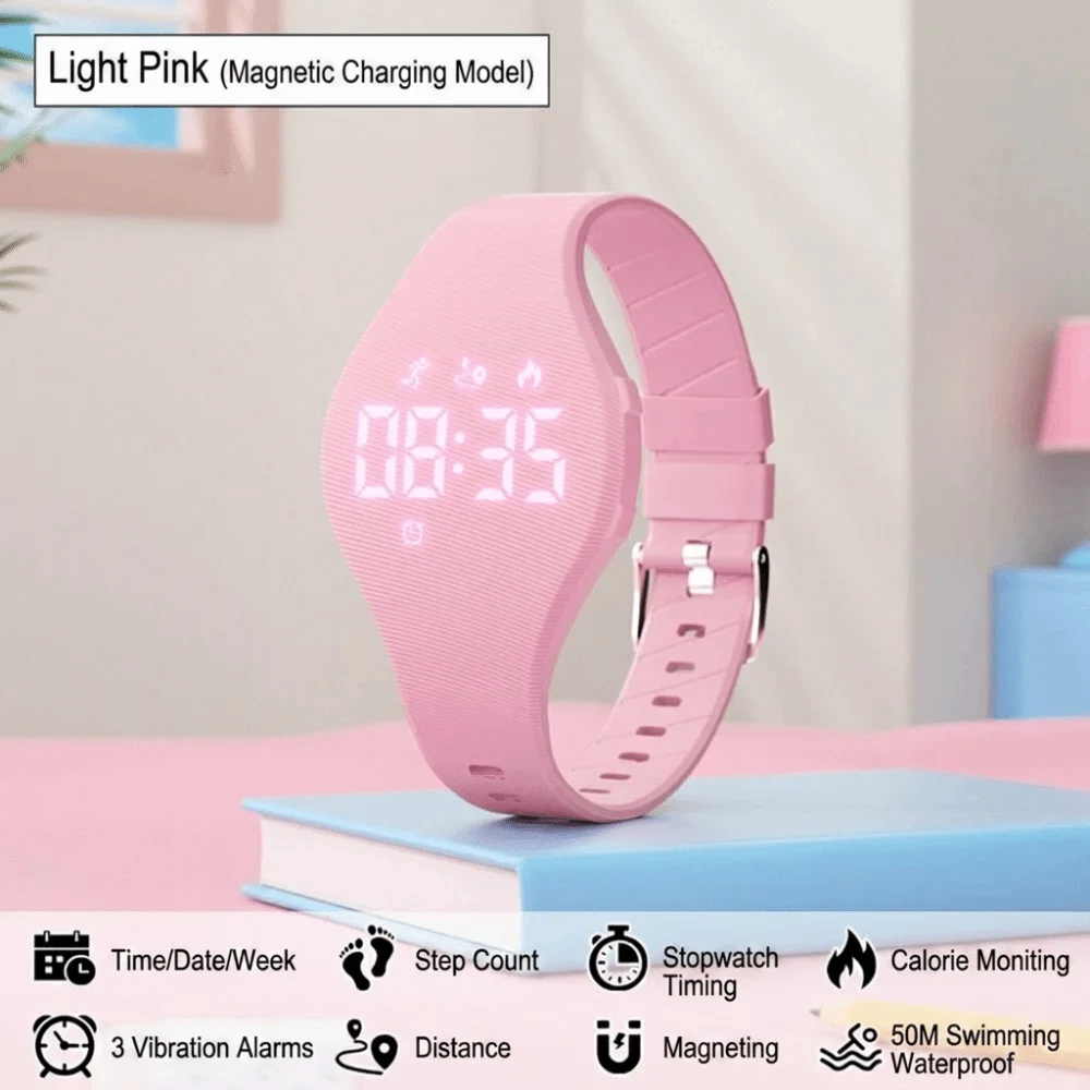 Waterproof Kids LED Digital Silicone Wristband with Vibrating Alarm and Rechargeable Battery