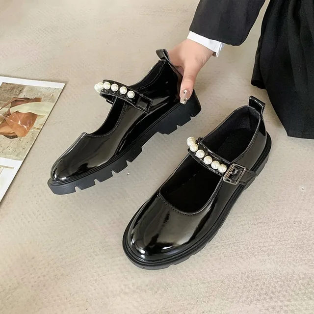 Female Shoes on Sale 2023 New Round Toe Shallow Mouth Mary Janes Shoes Black Patent Leather Big Plus Size 35-44 Women s Pump