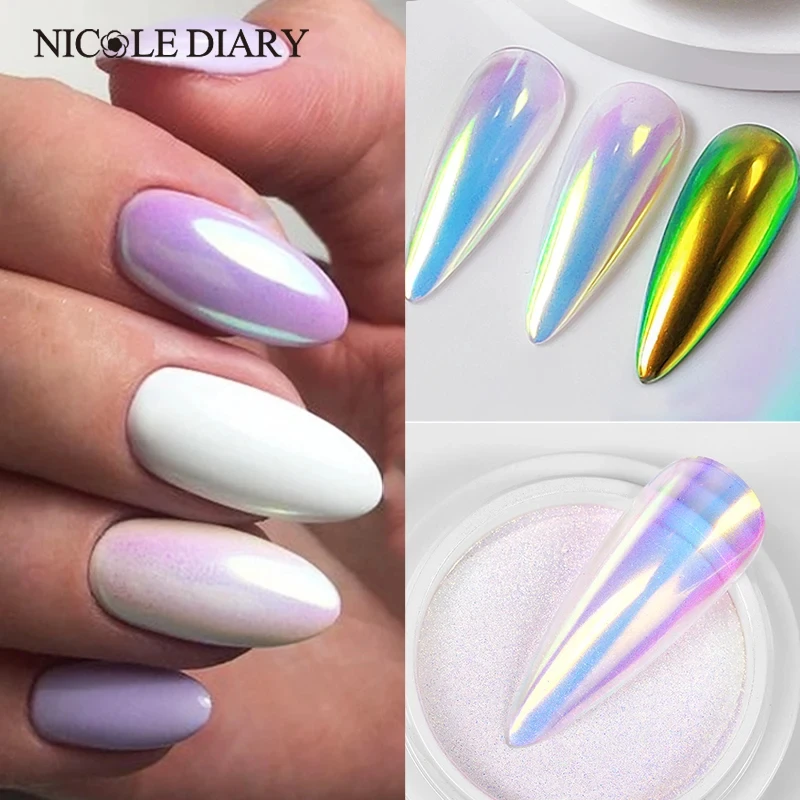 NICOLE DIARY Nail Powder Pigment Pearl White Rubbing on Nail Art Glitter  Dust Chrome Aurora Manicure Decoration DIY - AliExpress