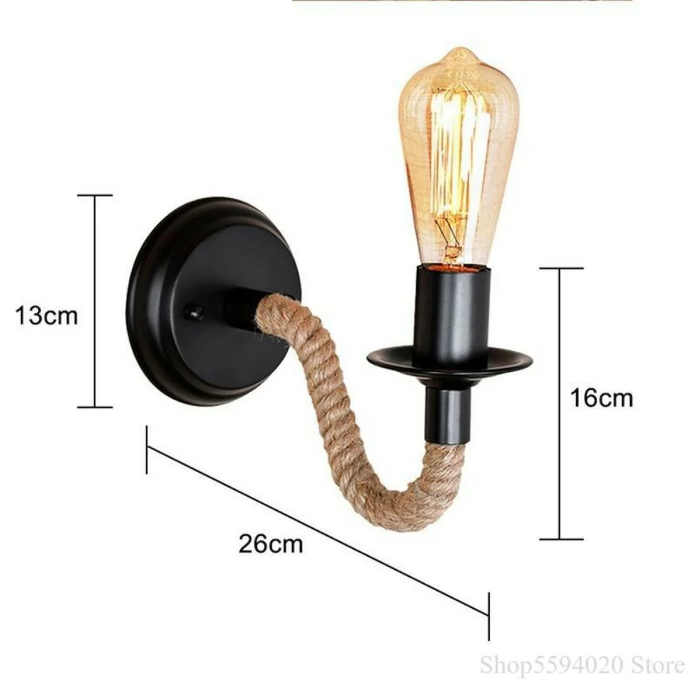 Led Wall Light Hemp Rope American Retro Vanity Light Indoor Sconce Bedroom Led Wall Lamp Corridor Night Lighting