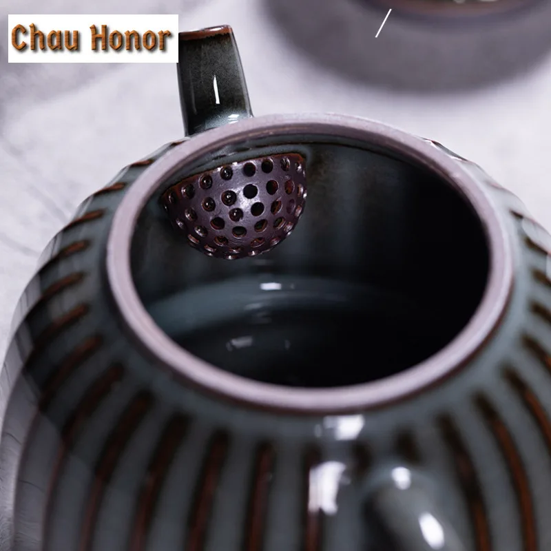 275ml Handmade Longquan Celadon Iron Body Teapot Ancient Tea Infuser Pot Tea Maker Kettle with Filter for Tea Supplies Ornaments