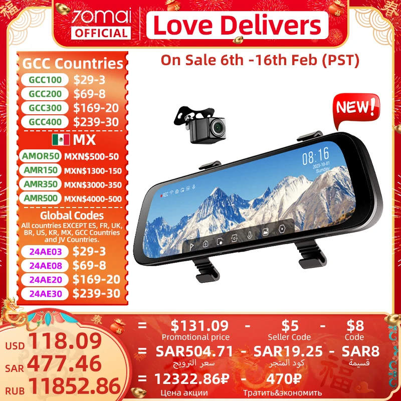 70Mai Retrovisore Dash Cam S500 9.35 ''Touch Screen 70Mai S500 Car Dvr 3K Super Condensatore Dual-Channel Hdr Controllo Vocale 24H Park