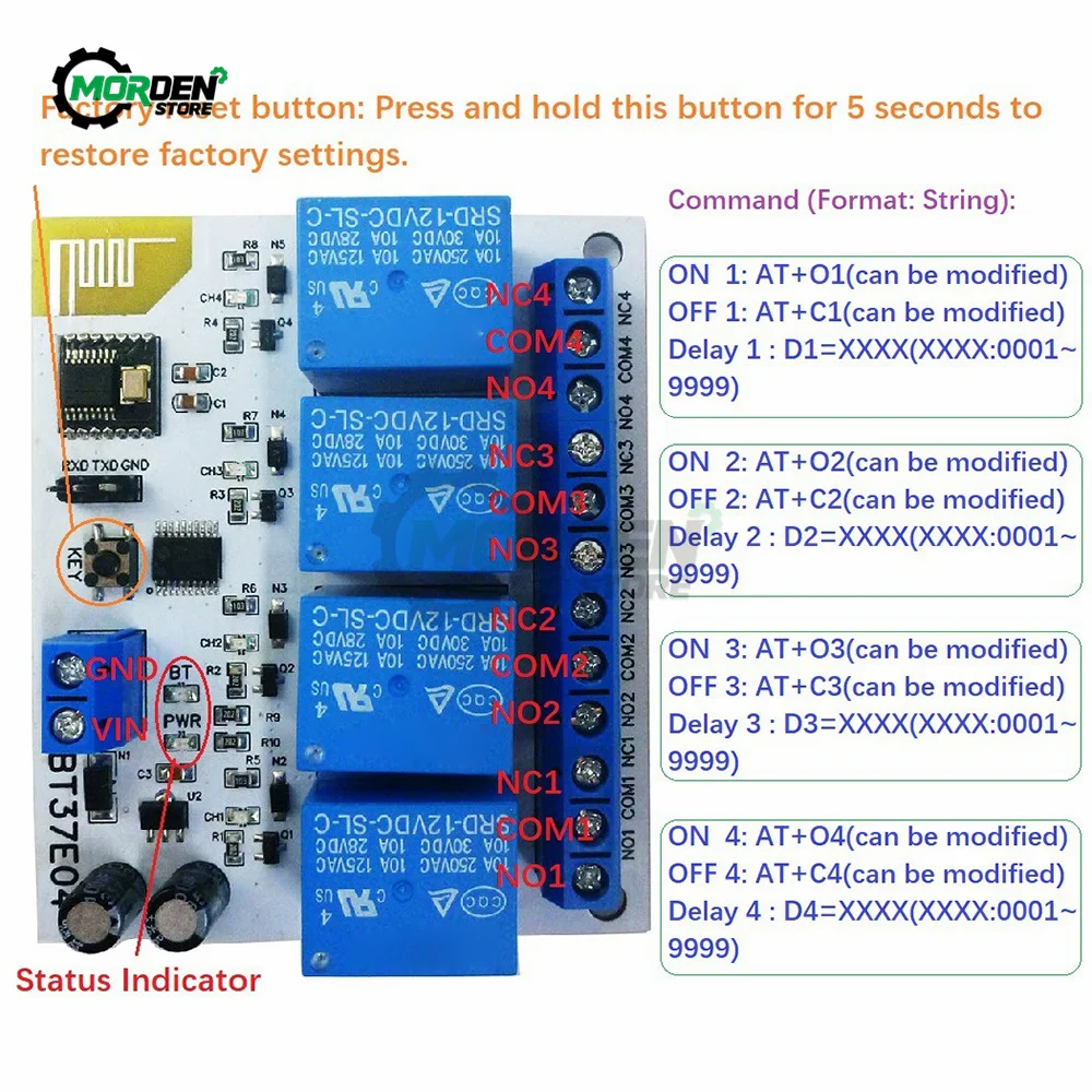 

5x BT37E04 4Ch IOS Android Bluetooth-Compatible BLE Relay IOT Module Command Customization Switch Power Supply Accessories