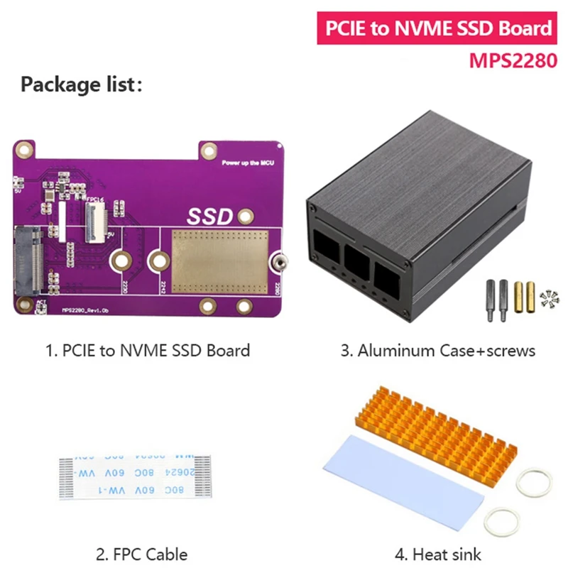 

PCIE M.2 NVME 2280 2230 2242 Gen3 SSD HAT Expansion Board+Case+SSD Heat Sink For Raspberry Pi 5 Durable Easy Install