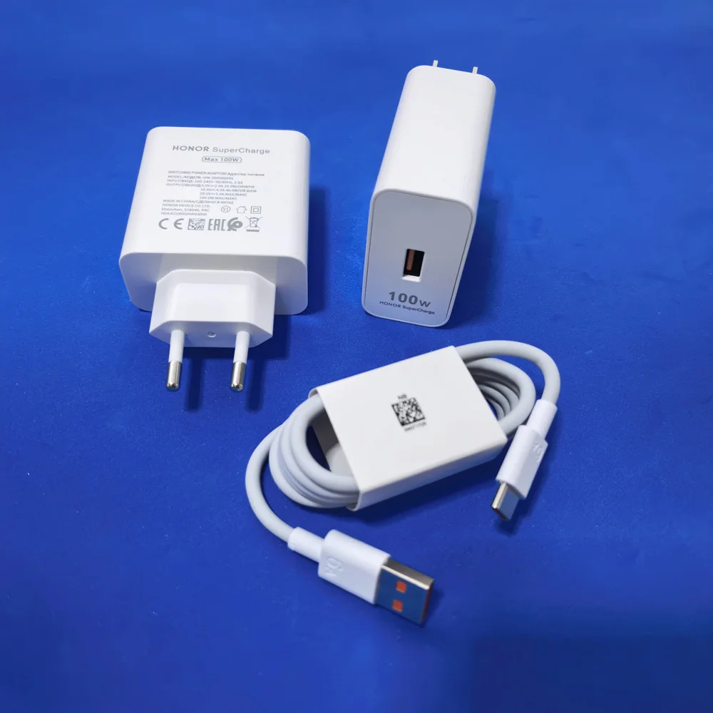 Honor 100W Charger Super Fast Charging EU/US Wall Adapter 6A USB Type C Cable For Honor 500 300 200 100 90 GT 80 Pro Magic V5 7