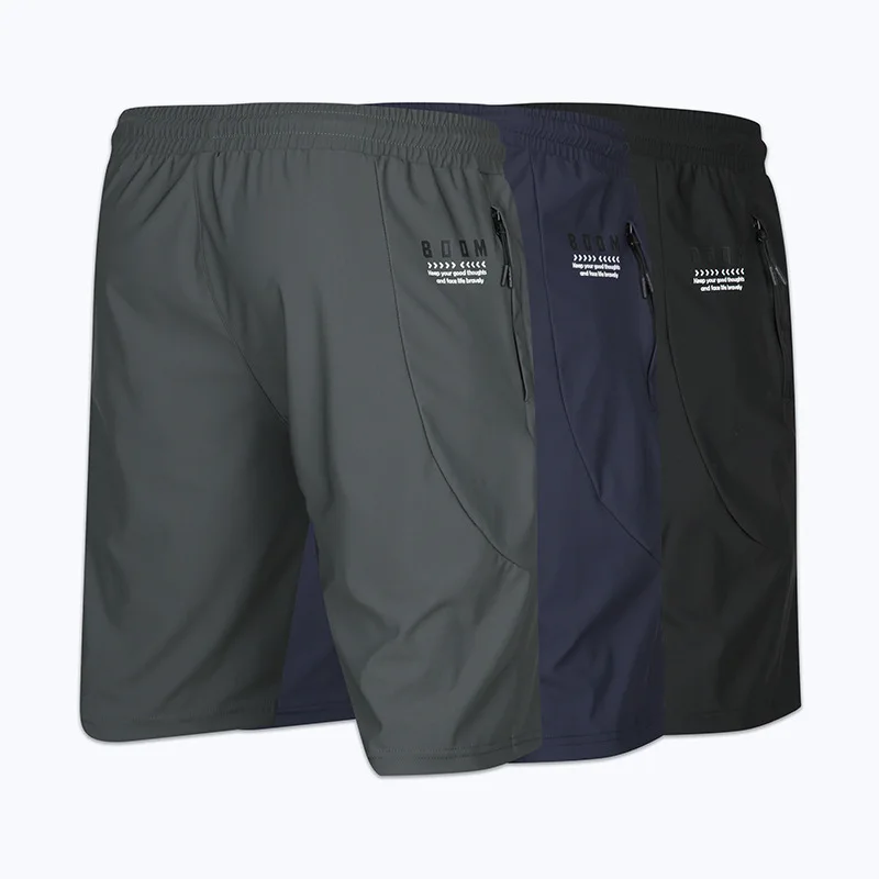 Bodybuilding Shorts Sports Pants Men Running Shorts Ice silk Summer Elastic thin Quick Dry Training Fitness zipper Pocket Joggings Pant Male Gym 1/2 Sweatpants