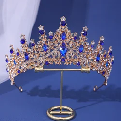 Elegant Baroque Bridal Tiara & Headdress for Weddings and Special Occasions (Gold blue)