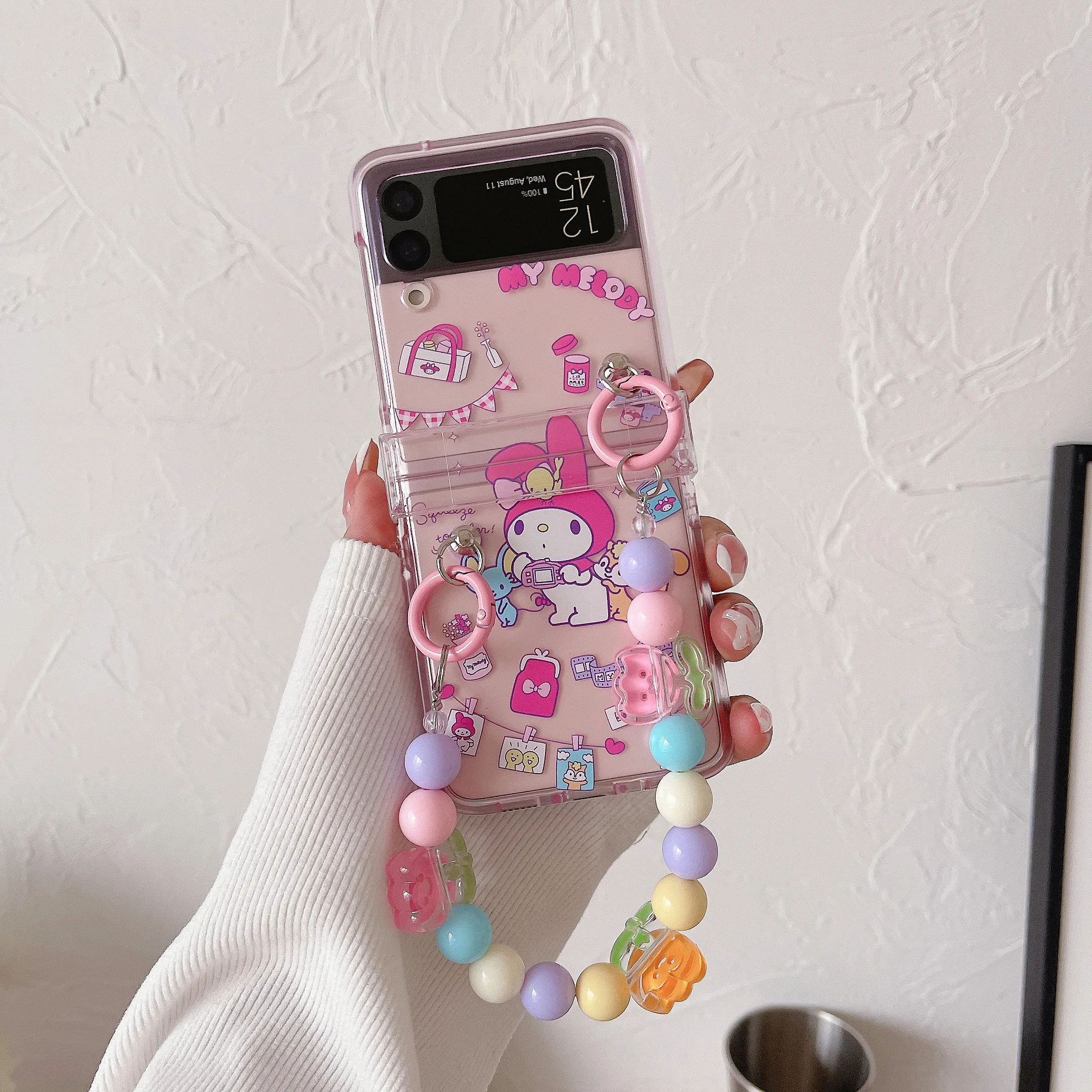 For Samsung Galaxy Z Flip 4 3 5G Cute Cartoon Kuromi Bracelet stand Holder  Case