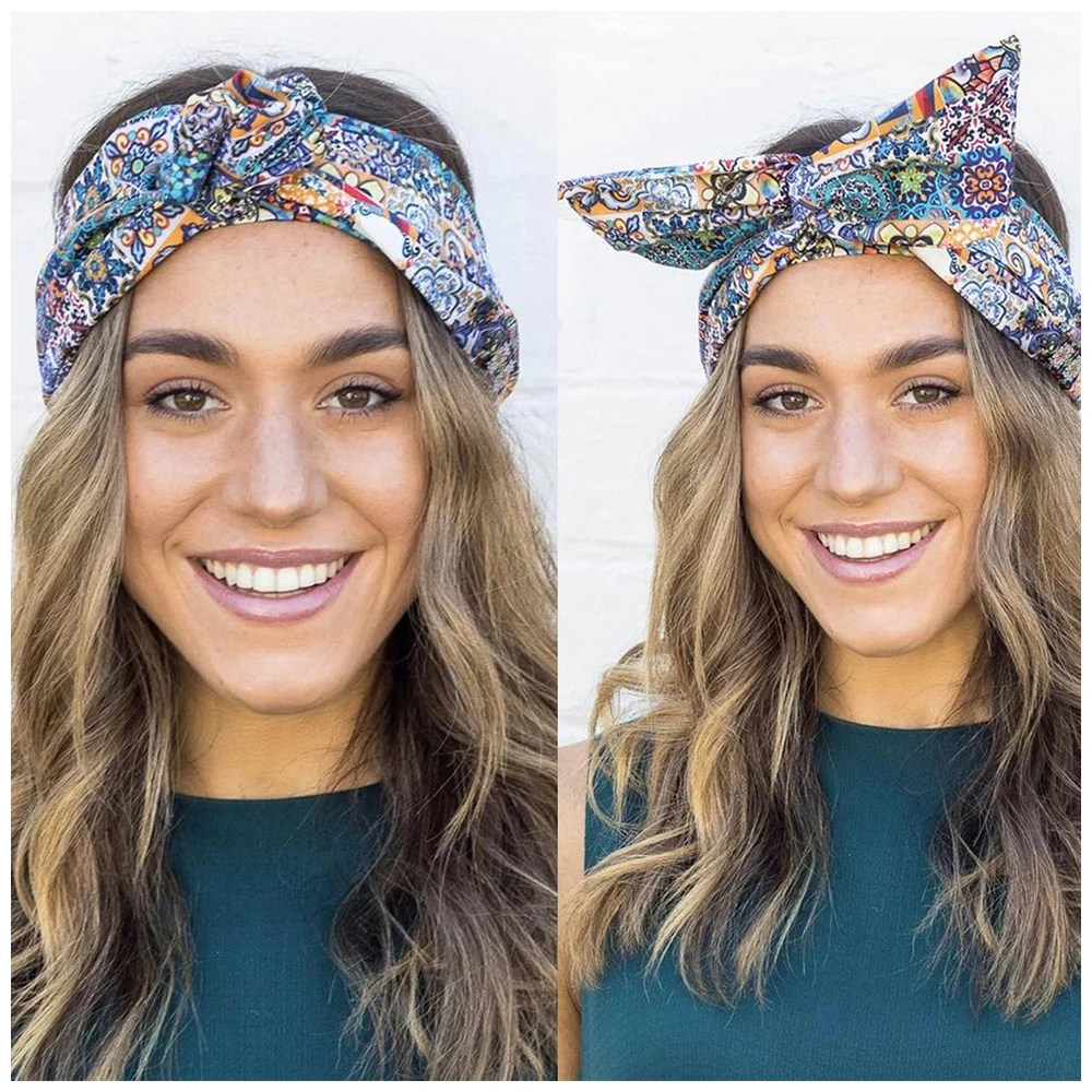 Wide Soft Wrap Wire Headbands Floral Turban Bandana Printing Hairbands Women Head Bands Multi Use Adjustable Hair Accessories hair accessory