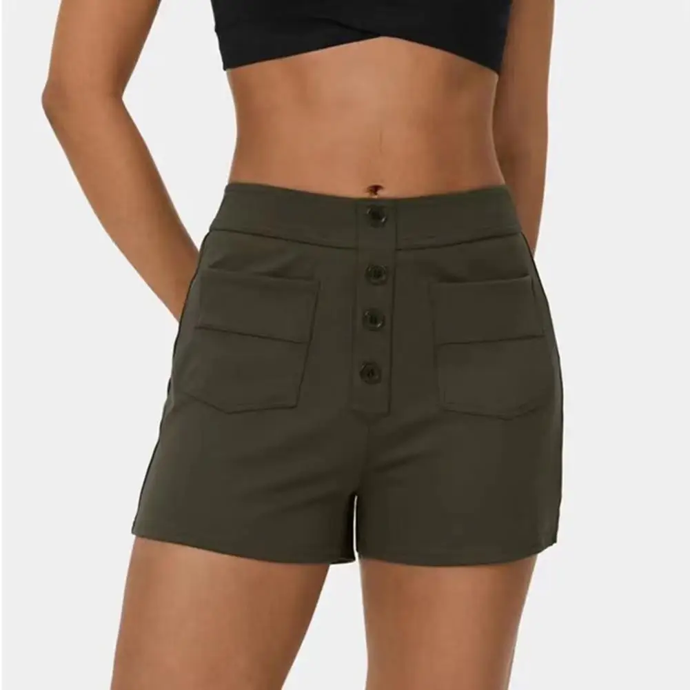 

Functional Pocket Shorts Stylish High Waist Women's Summer Shorts with Button Closure Pockets Slim Fit for Dating for Comfort