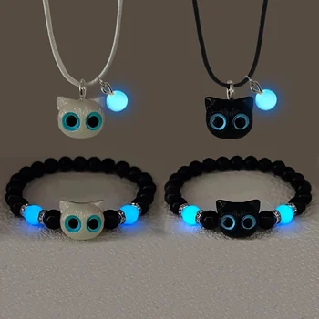 Braccialetti luminosi con gatto a forma di occhio grande simpatico cartone animato che si illuminano al buio Bracciale con ciondolo a fluorescenza per gioielli di amicizia di coppia da donna 1
