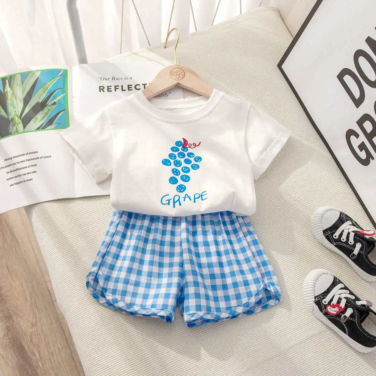 Red Apple Short Sleeved Suits Summer Baby Girls Clothes Kids 2 Piece Set Cotton Toddler Plaid Shorts Set Clothing 9m-4y kids clothes set two piece set baby girl clothing set shorts suit