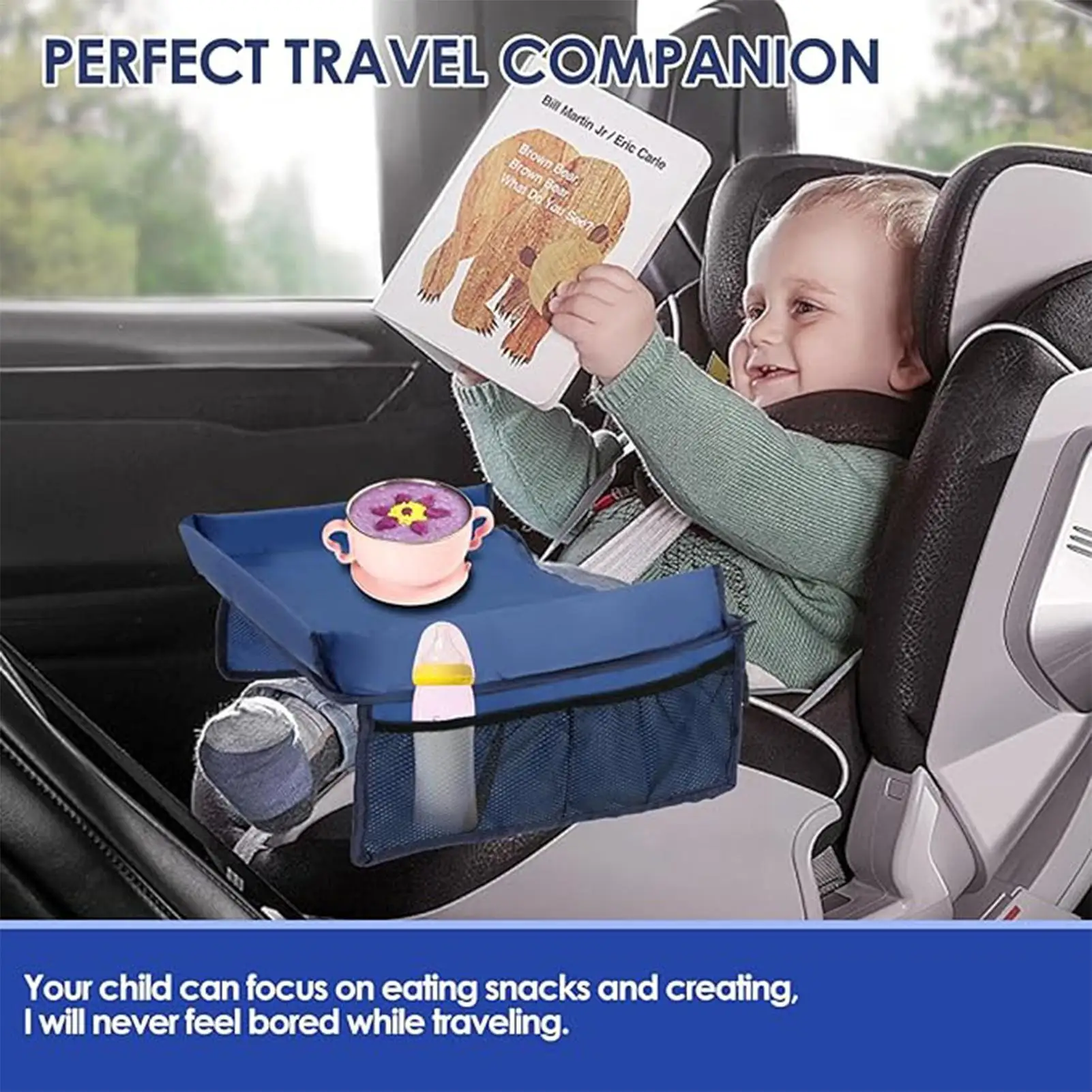 Tavolino da Viaggio per Bambini, Vassoio per Seggiolino Auto, Tavolino per Seggiolino Auto con Cinghie Regolabili, Organizzatore da Sedile - immagine 6
