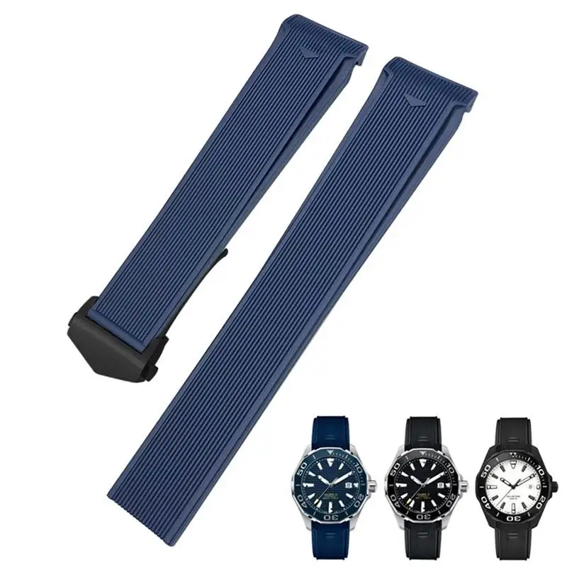 

PCAVO 20mm 22mm Rubber Silicone Watch Strap Fit for Tag Heuer CARRERA AQUARACER 300 WAY201A WAY211C Black Blue Brown Watch