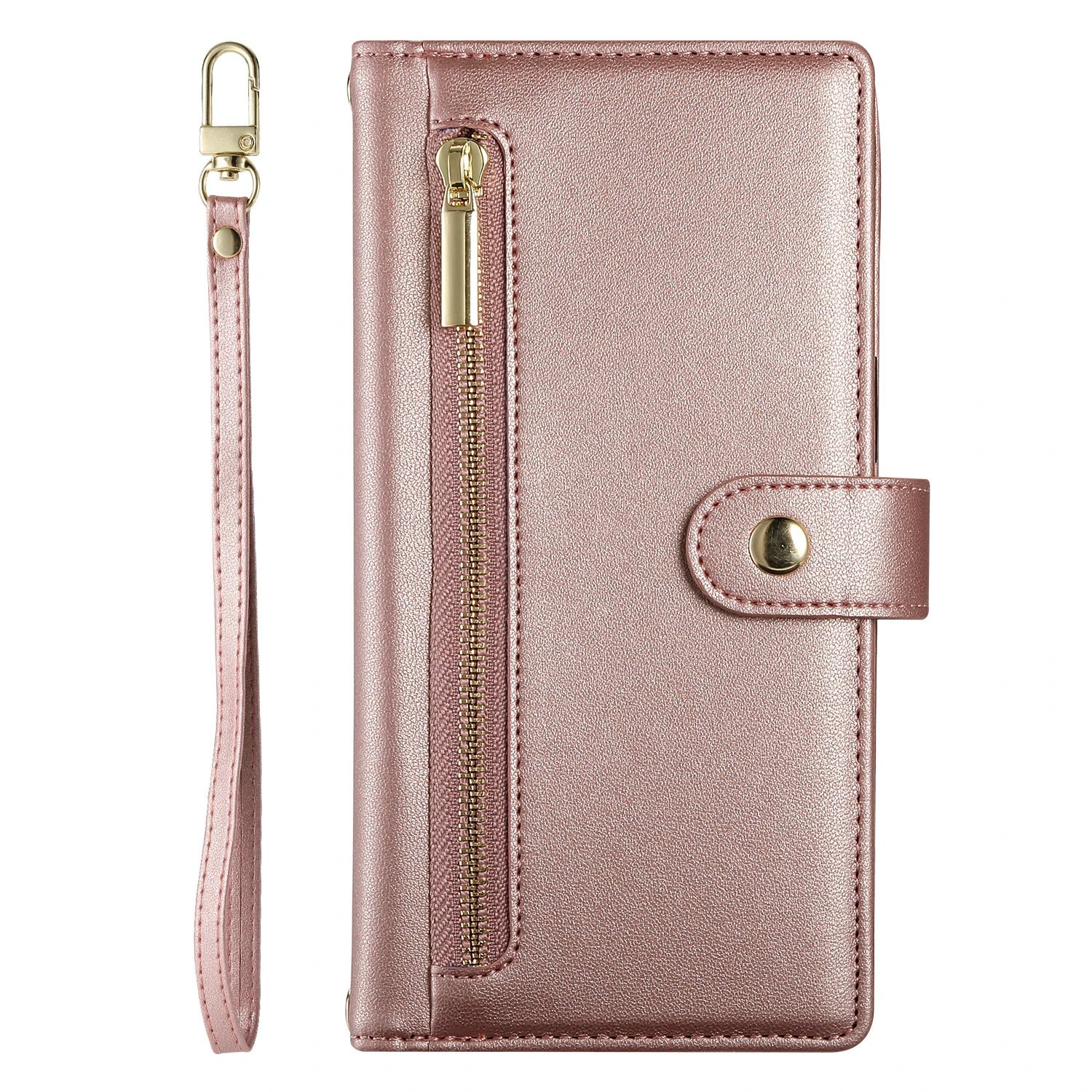 Étui portefeuille en cuir à fermeture éclair pour iPhone 15 Pro Max 16 14 Plus 13 12 11 SE4 XS MAX avec lanière et poche pour cartes_voghion.com